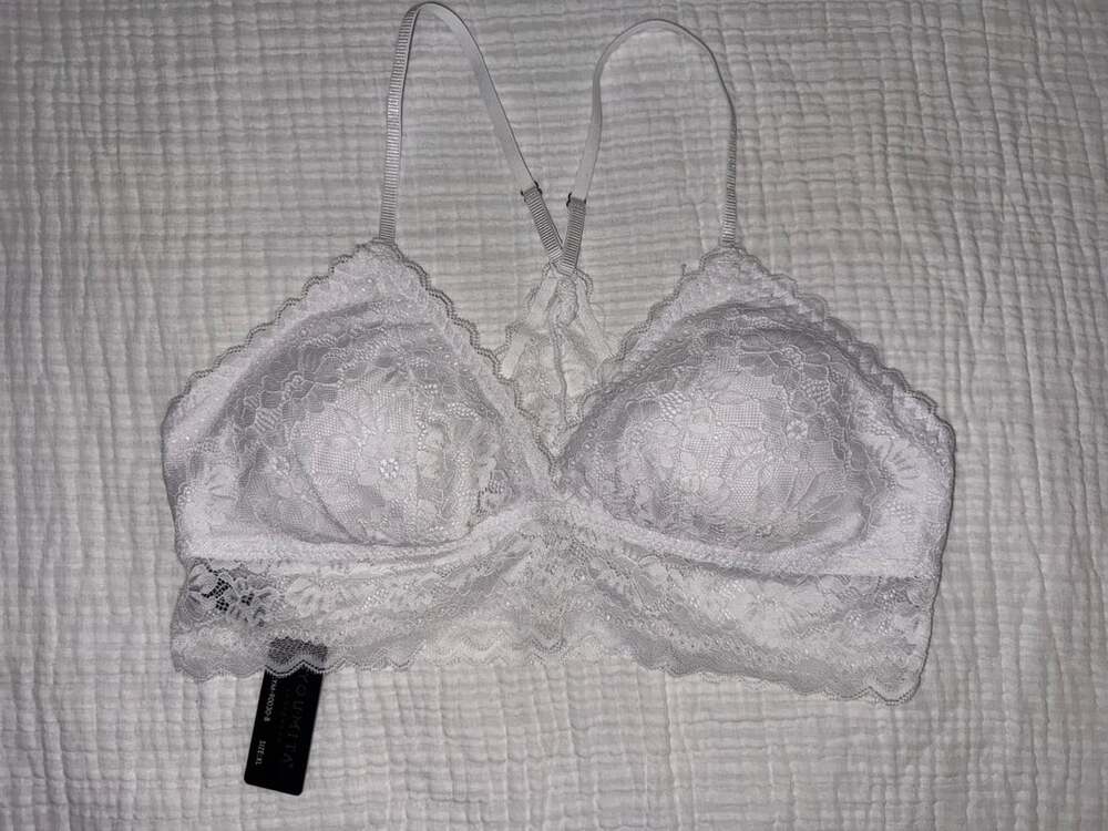 Youmita White Floral Lace Racerback Bralette XL NWT Padded Wireless